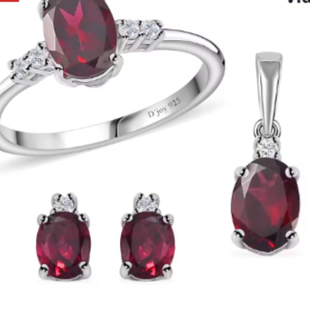 Orissa Rhodolite Garnet, White Zircon Ring , Pendant and Earrings